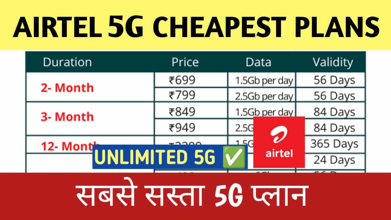 Airtel 5G Cheapest Plans 2024